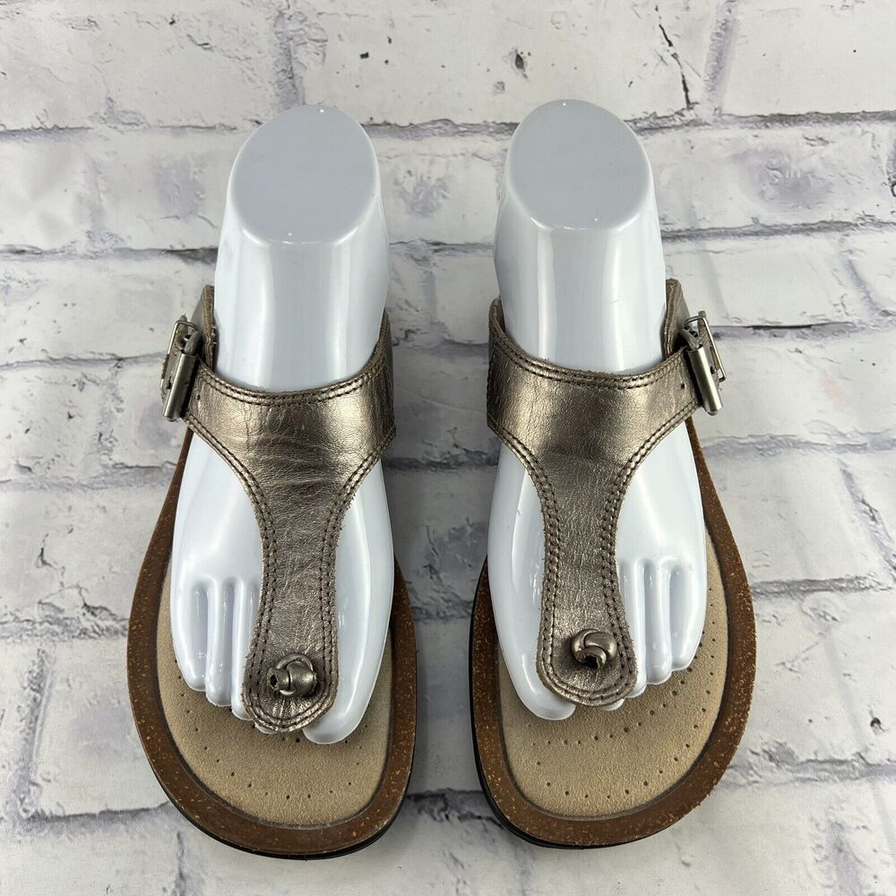 Ecco Passion Teo Leather Thong Sandal Womens 39 (US 8 - 8.5 ) Gold Shimmer